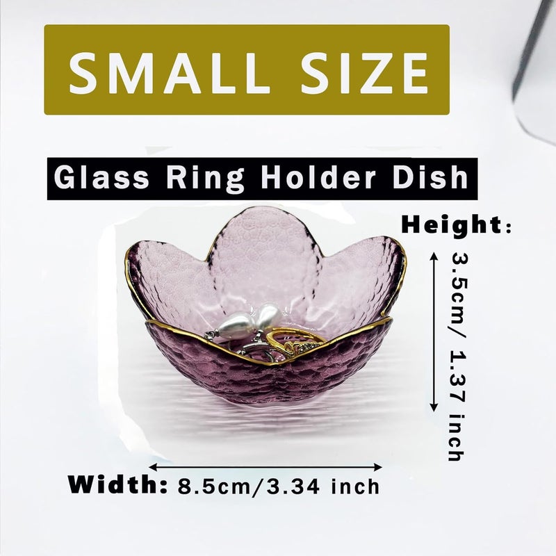 BESSKON Purple Flower Ring Dish, Small Glass Jewelry Dish Tray, Ring Holder Jewlery Tray Trinket Dish, Bathroom Nightstand Decor Jewelry Bowl Christmas Friendship Birthday Gifts for Women, Soap Dish - Image 2